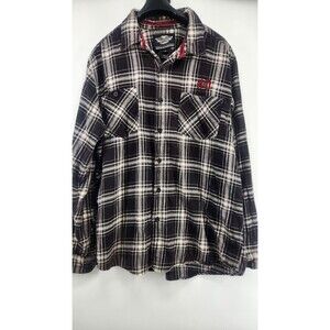 Harley Davidson Mens XL White Black Flannel Long Sleeve 100% Cotton Shirt